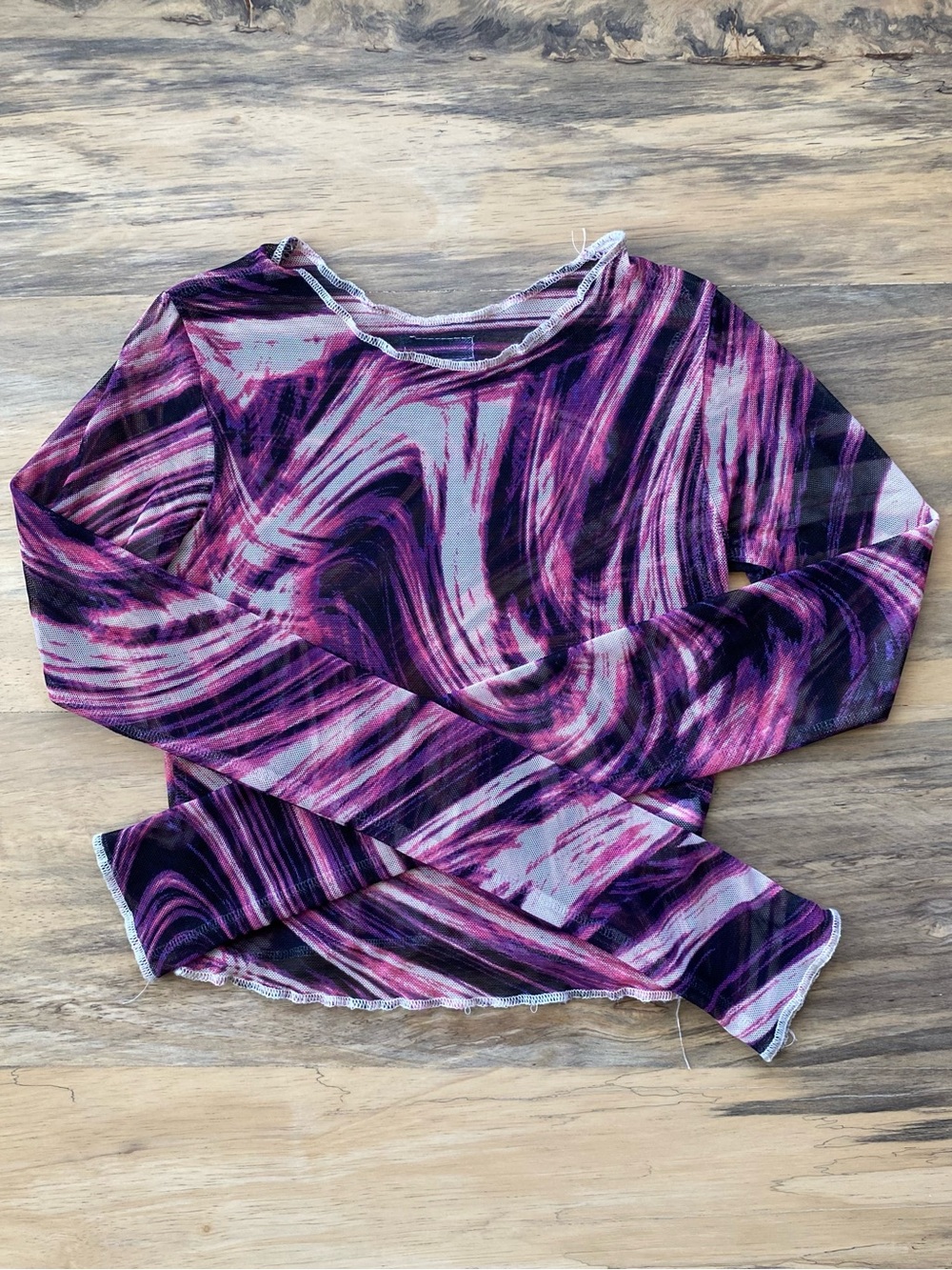 Five Dancewear Girls' Long Sleeve Marbled Print Top in Purple and Pink YL